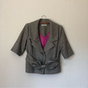 71 Montaigne Gray Tweed Blazer Belt Bow Paris New York